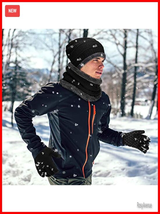 Winter Fleece Lined Beanie Hat Scarf Touchscreen Gloves Socks Set Unisex